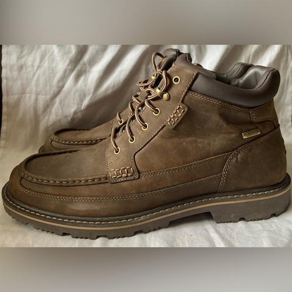 Rockport XCS Waterproof Boots Mens Hydro Shield Brown Leather Lace Up Mid Top 13 - Picture 1 of 8